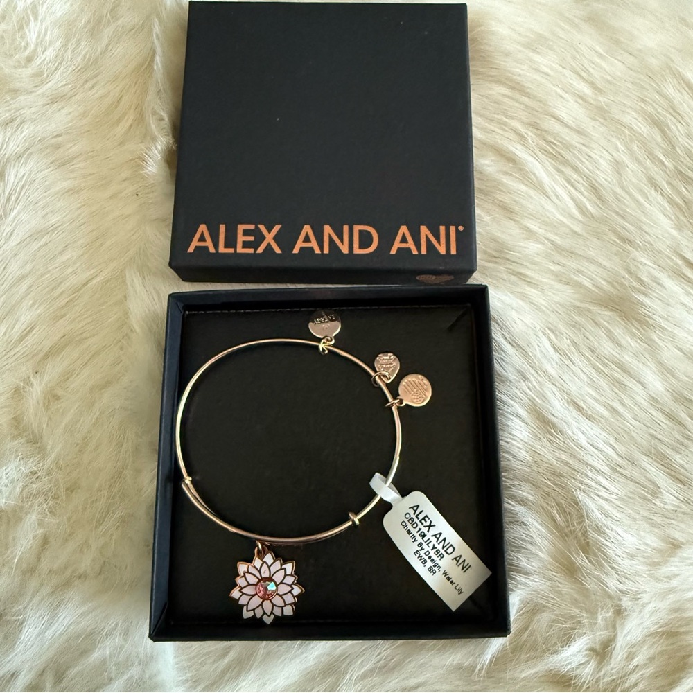 Alex and Ani Water Lily Rose Gold Bangle Charm Bracelet